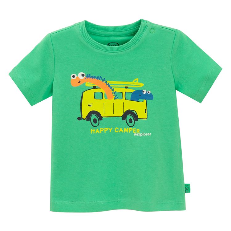 Green T-shirt with camper HAPPY CAMPER print