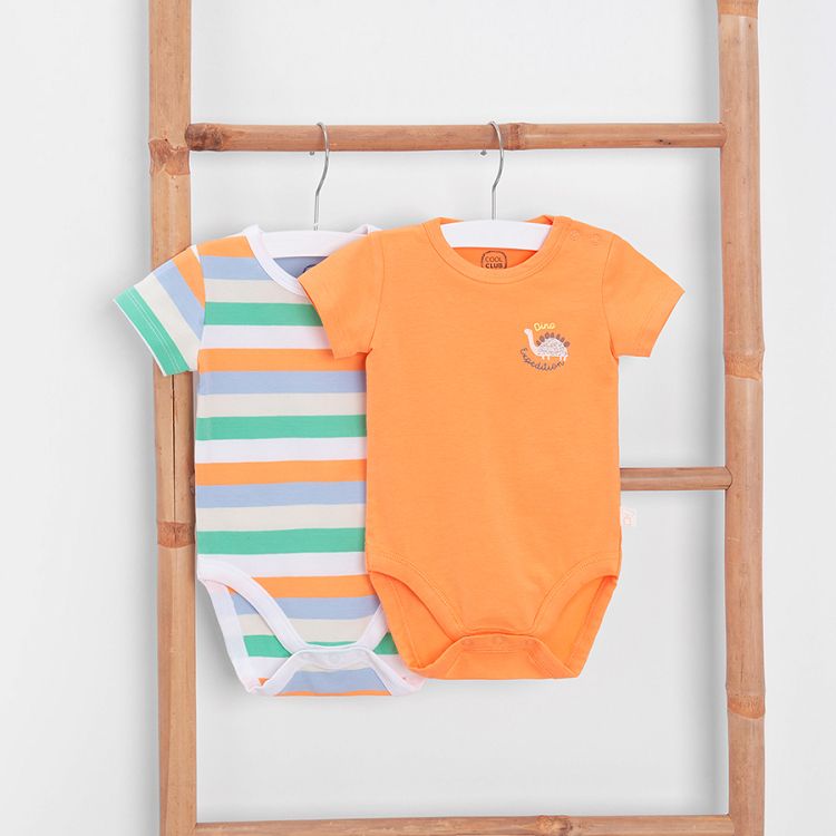 Orange and striped short sleeve bodysuits- 2 pack