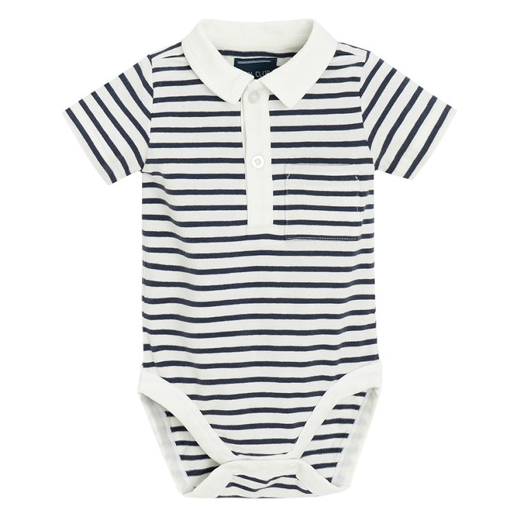 Blue and white stripes short sleeve polo bodysuit