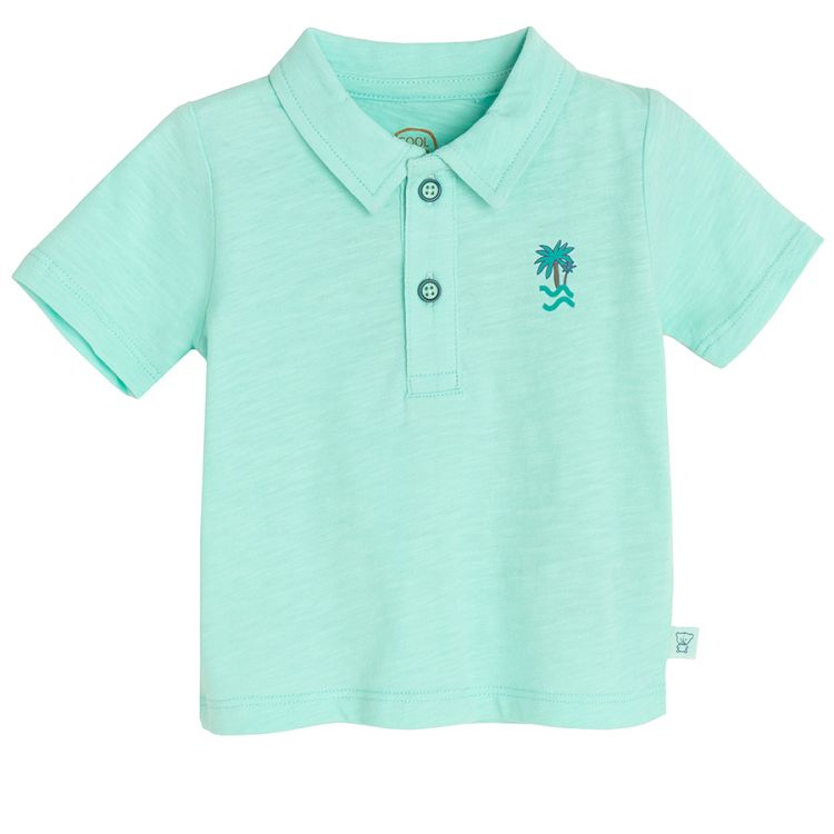 Turquoise polo T-shirt with Born to Surf print on the back