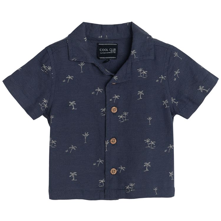 Play set, button down shirt and shorts with small pine trees print- 2 pieces