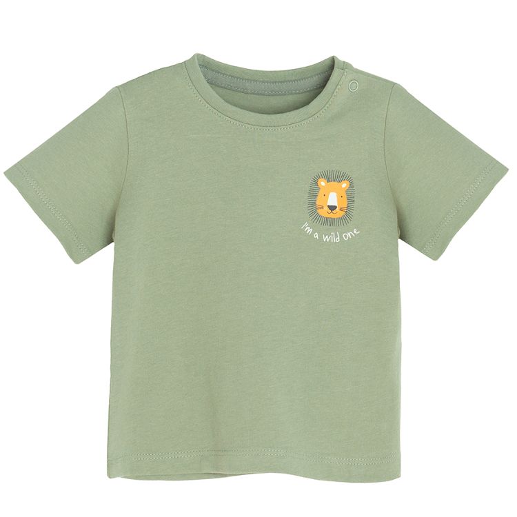 White, yellow, khaki T-shirt with jungle animals print