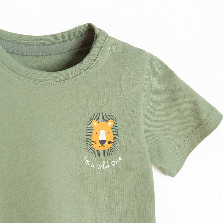 White, yellow, khaki T-shirt with jungle animals print