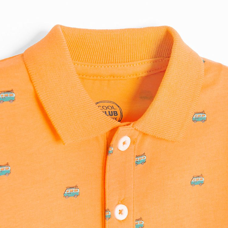 Orange polo T-shirt with small cars print