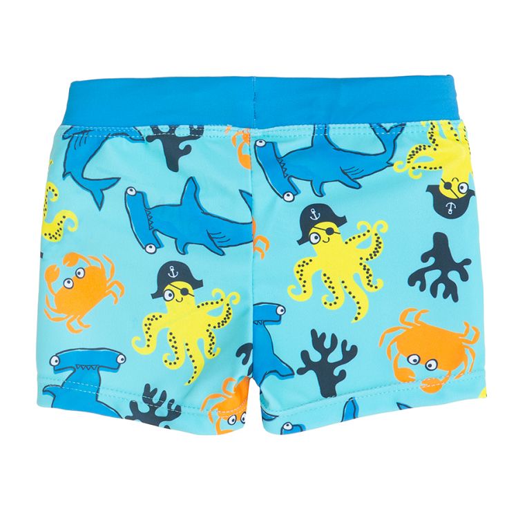 Light blue swim trunks with sea life print