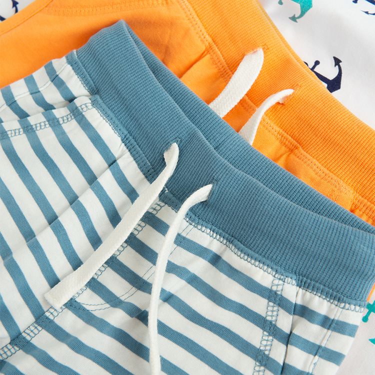 Light orange and blue and white stripes long shorts- 2 pack