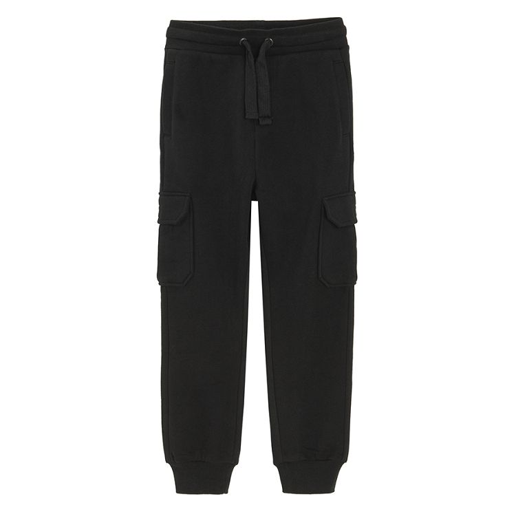 Black cargo style sweatpants with cord