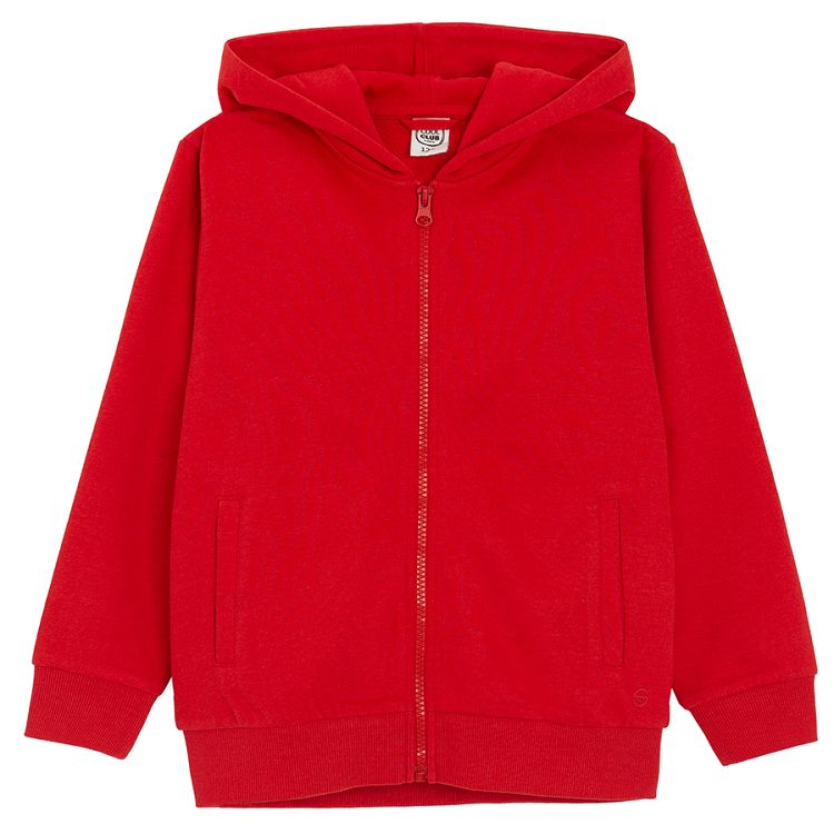 Red zip through hooded sweatshirt