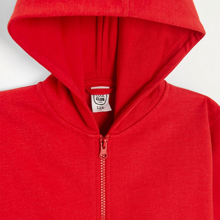 Red zip through hooded sweatshirt