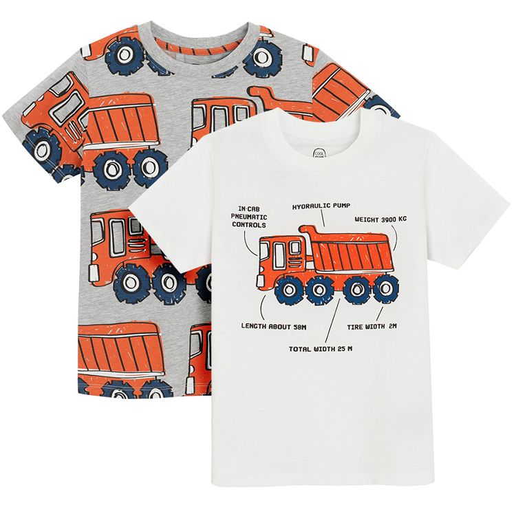 White and grey T-shirts with trucks print- 2 pack