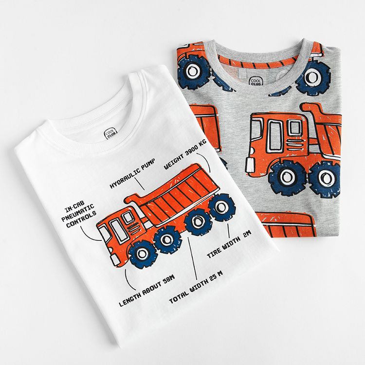 White and grey T-shirts with trucks print- 2 pack