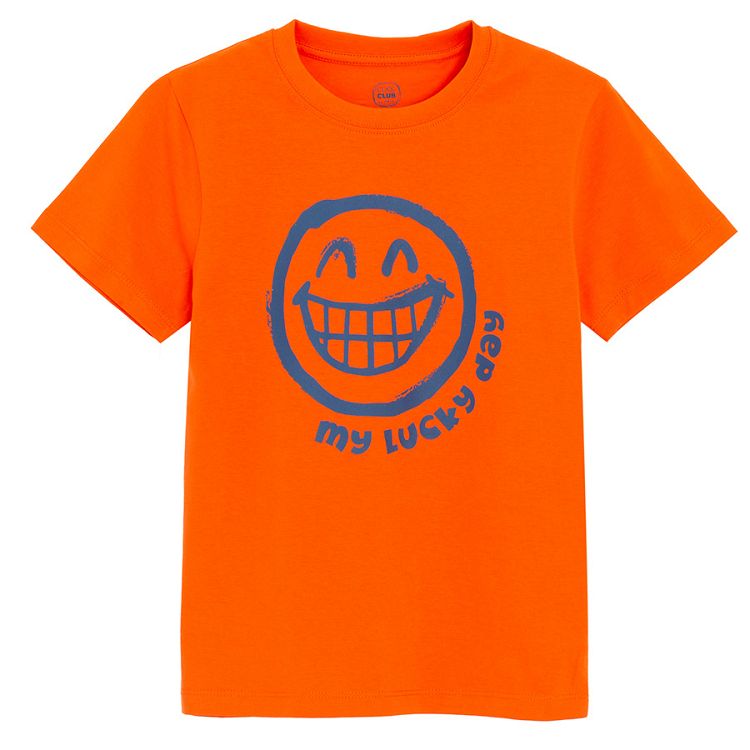 Orange, white, blue stripes and orange with smiley T-shirts- 2 pack