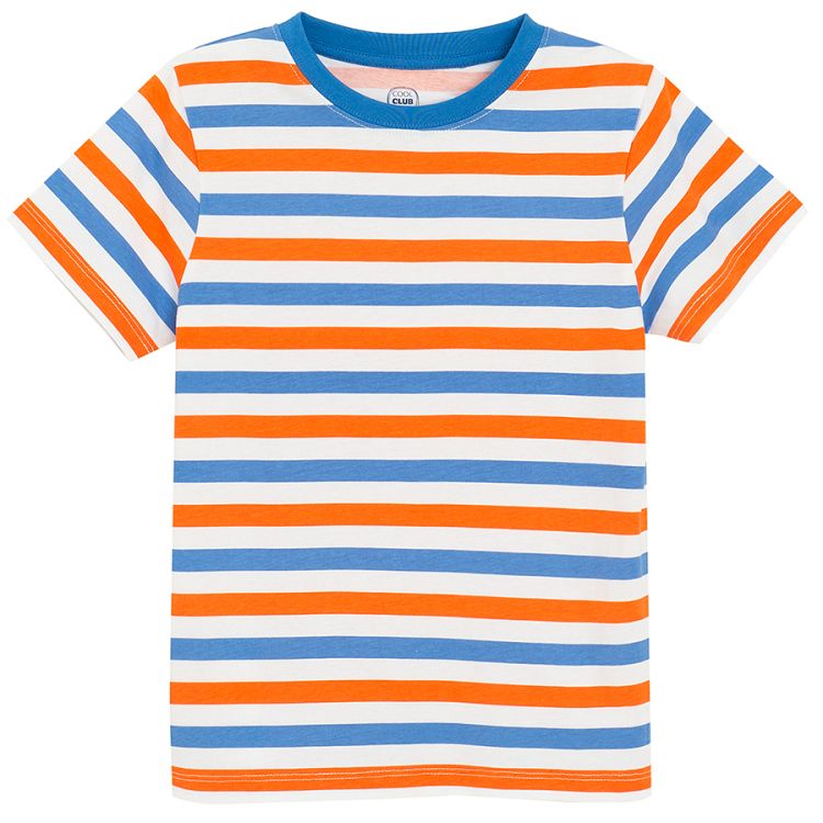 Orange, white, blue stripes and orange with smiley T-shirts- 2 pack