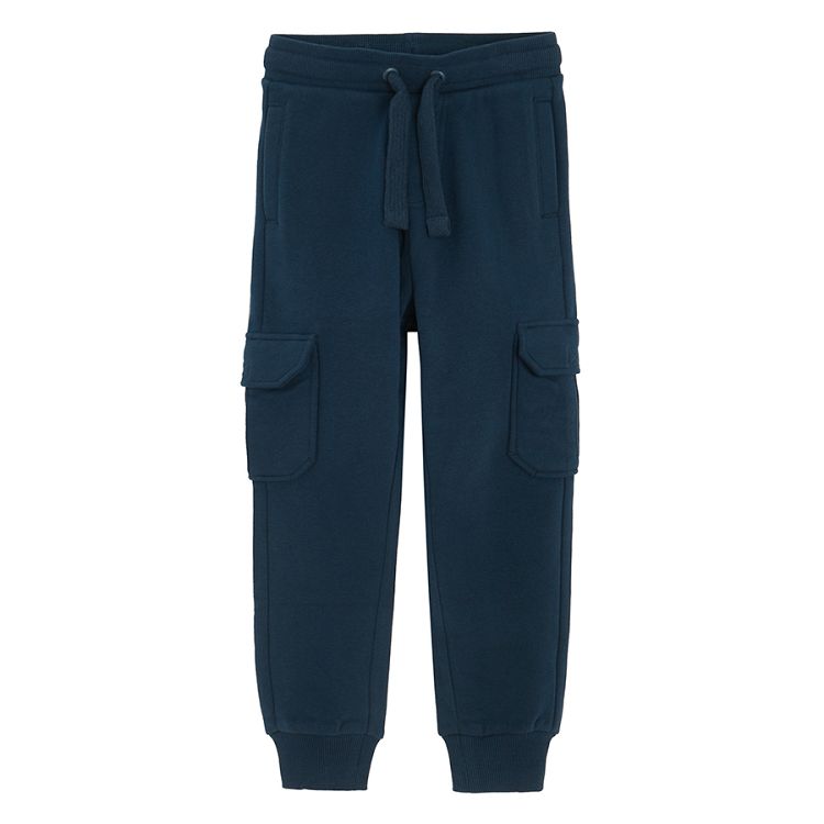 Dark blue cargo style sweatpants with cord