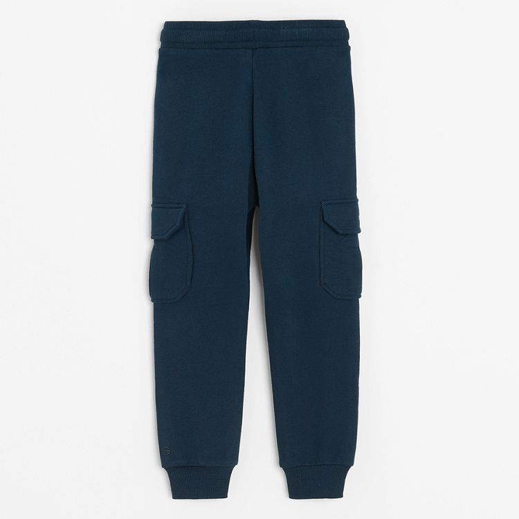 Dark blue cargo style sweatpants with cord