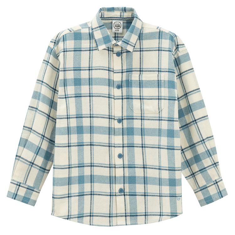 Blue and white checked shirt