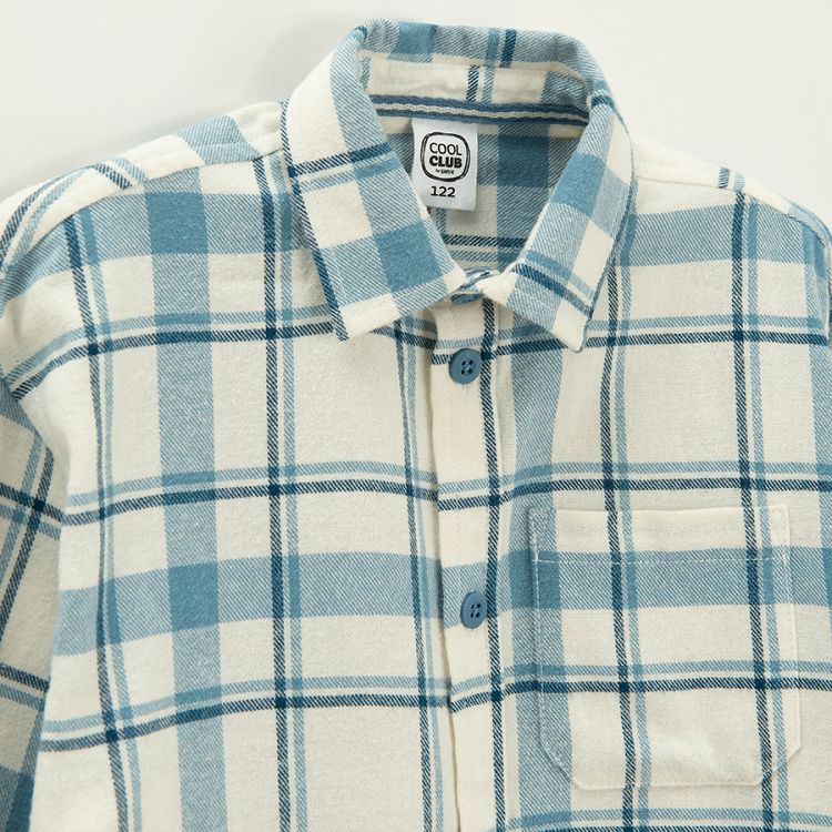 Blue and white checked shirt