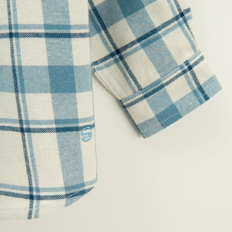 Blue and white checked shirt