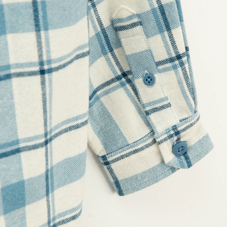 Blue and white checked shirt