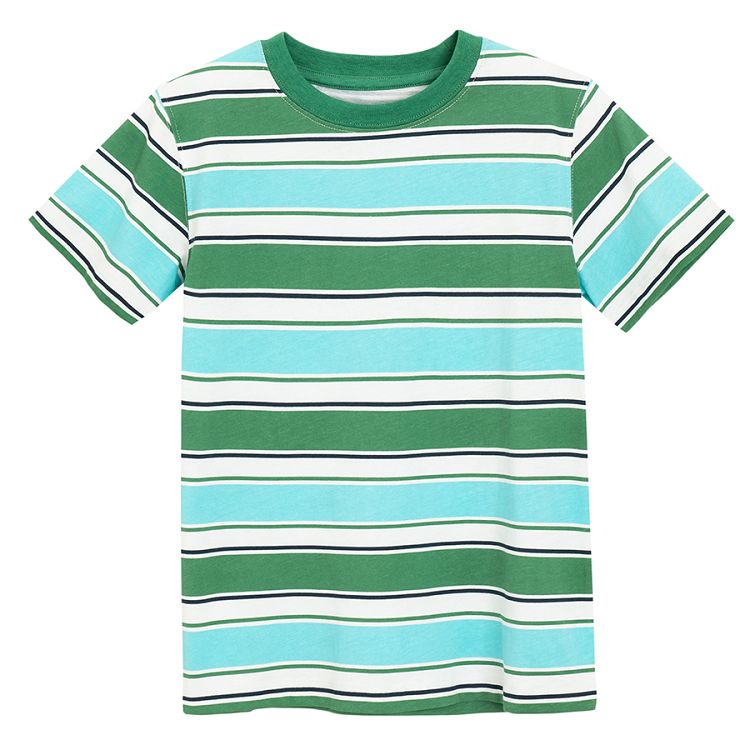 White T-shirt with Outdoors print and green stripes T-shirt- 2 pack