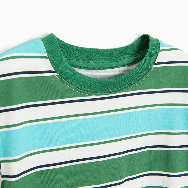 White T-shirt with Outdoors print and green stripes T-shirt- 2 pack