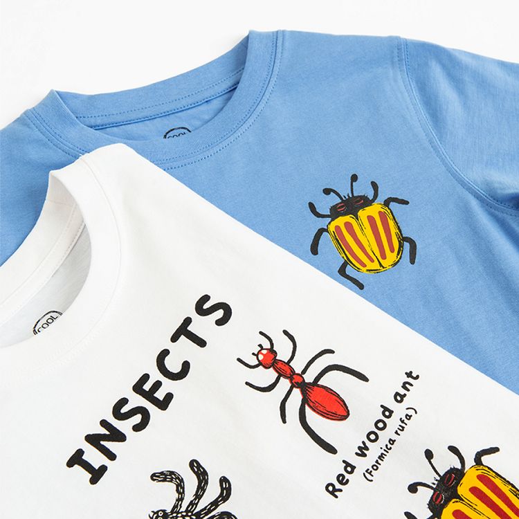 White T-shirt with insects print and blue T-shirt with beetle print - 2 pack