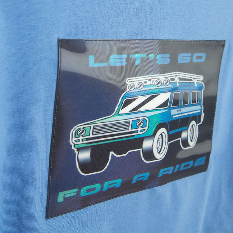 Blue T-shirt with 4x4 car Let's go for a ride print