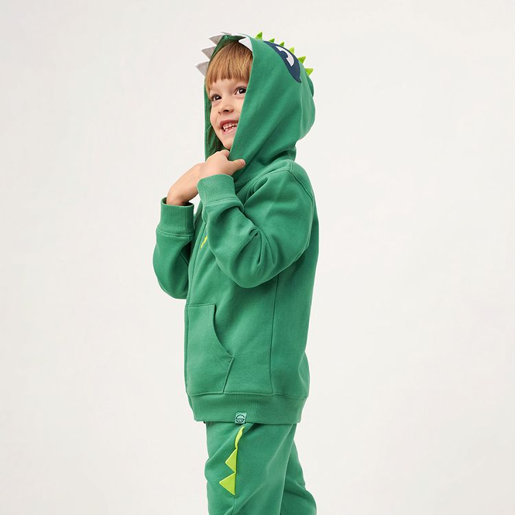 Green zip through hooded T-rex sweatshirt