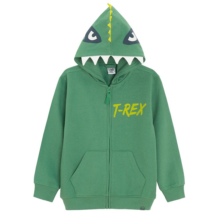 Green zip through hooded T-rex sweatshirt