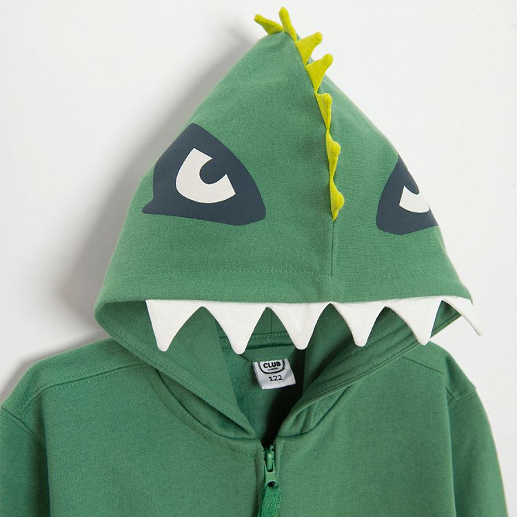 Green zip through hooded T-rex sweatshirt