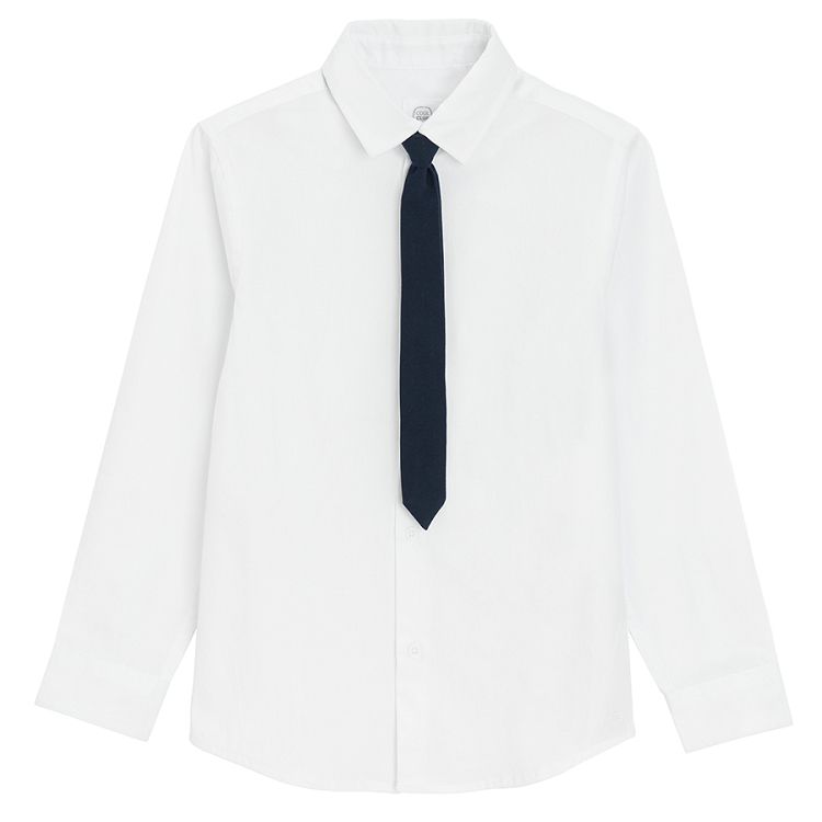 White long sleeve button down shirt with blue tie- 2 pieces