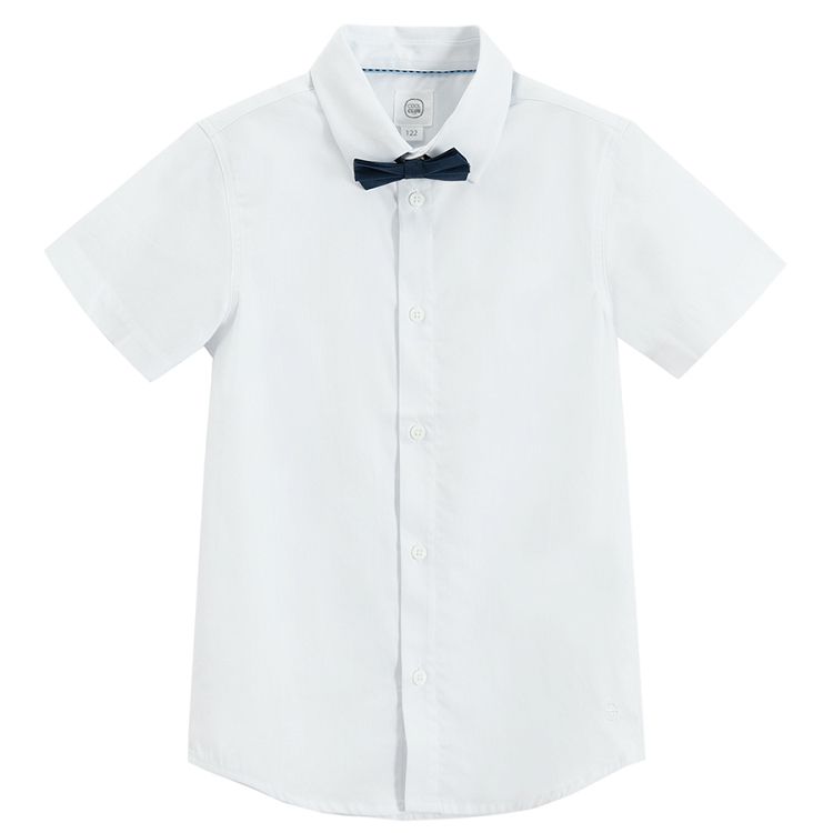 White short sleeve button down shirt with a bow tie- 2 pieces