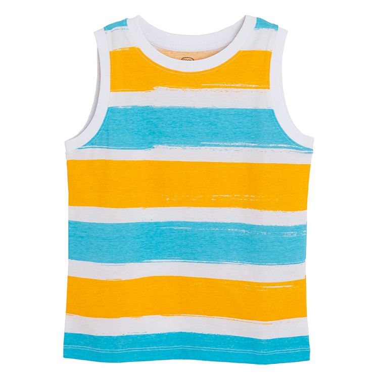 White, yellow, turquoise sleeveless T-shirt