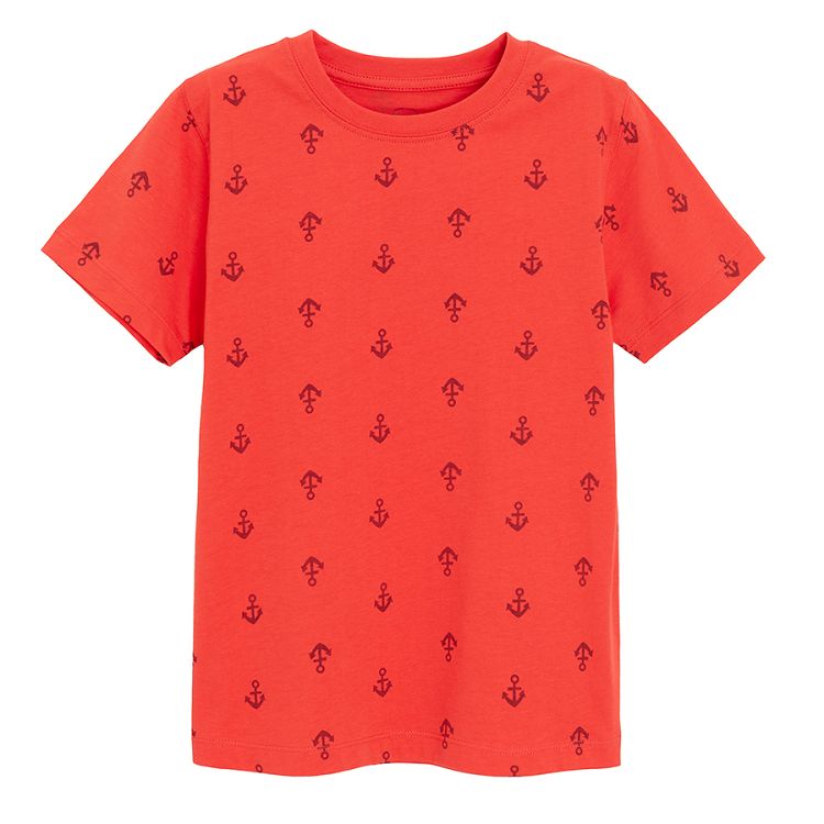 White, red and blue T-shirts with seagulls print