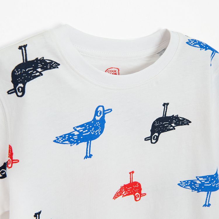 White, red and blue T-shirts with seagulls print