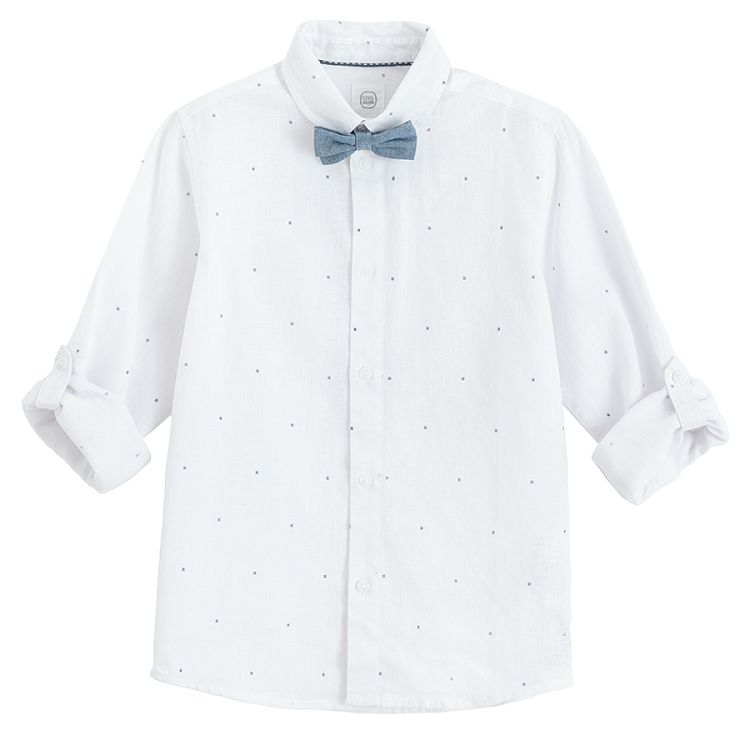 White long sleeve button down shirt with blue bow ties- 2 pieces