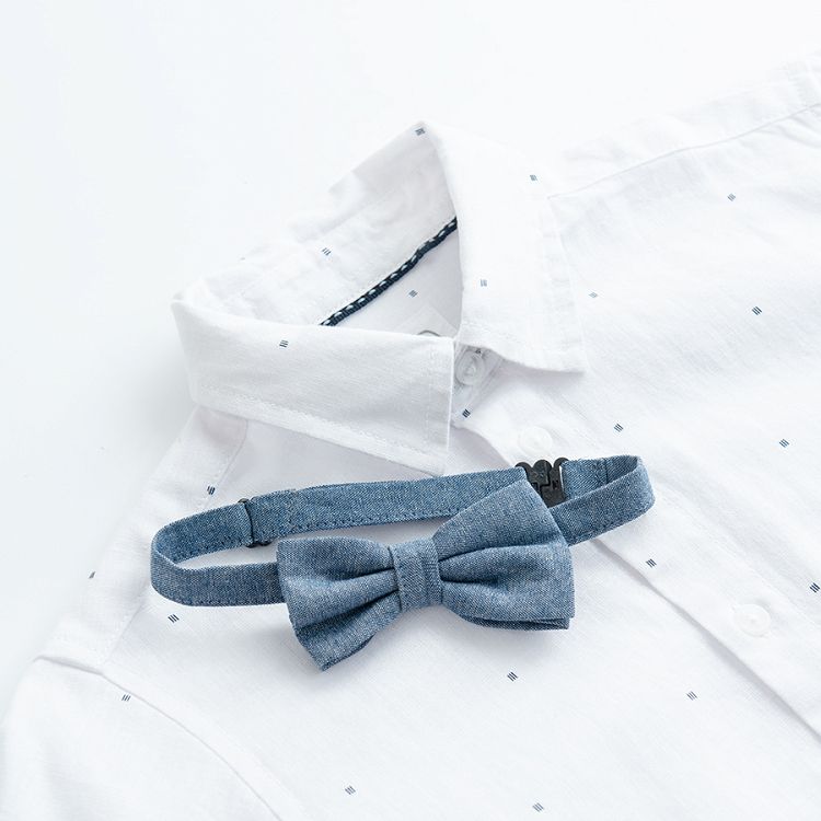 White long sleeve button down shirt with blue bow ties- 2 pieces