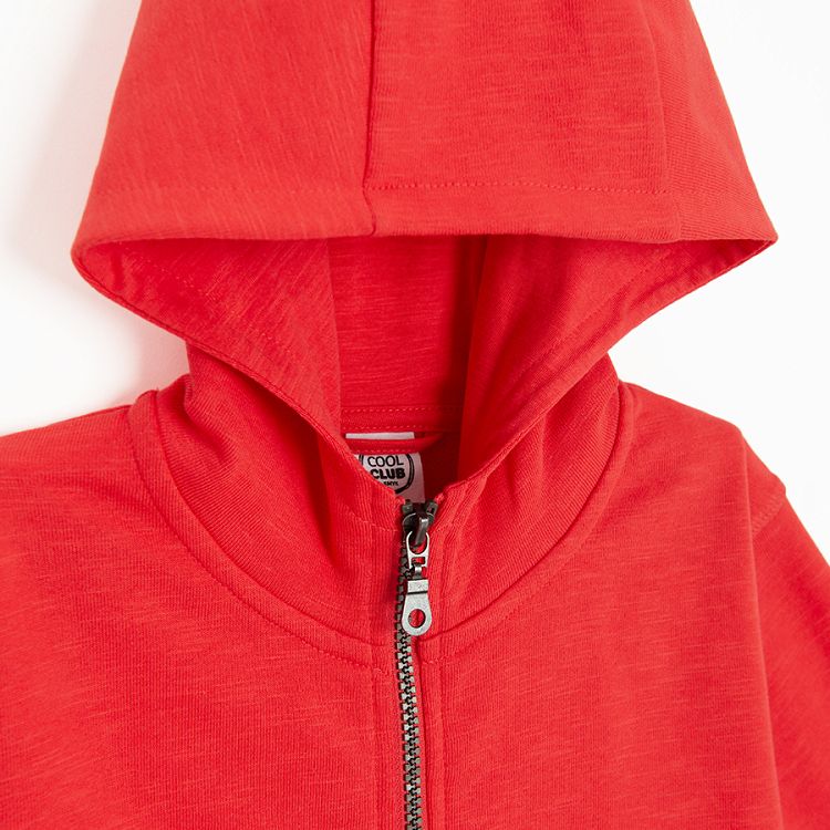 Red zip through hooded sweatshirt