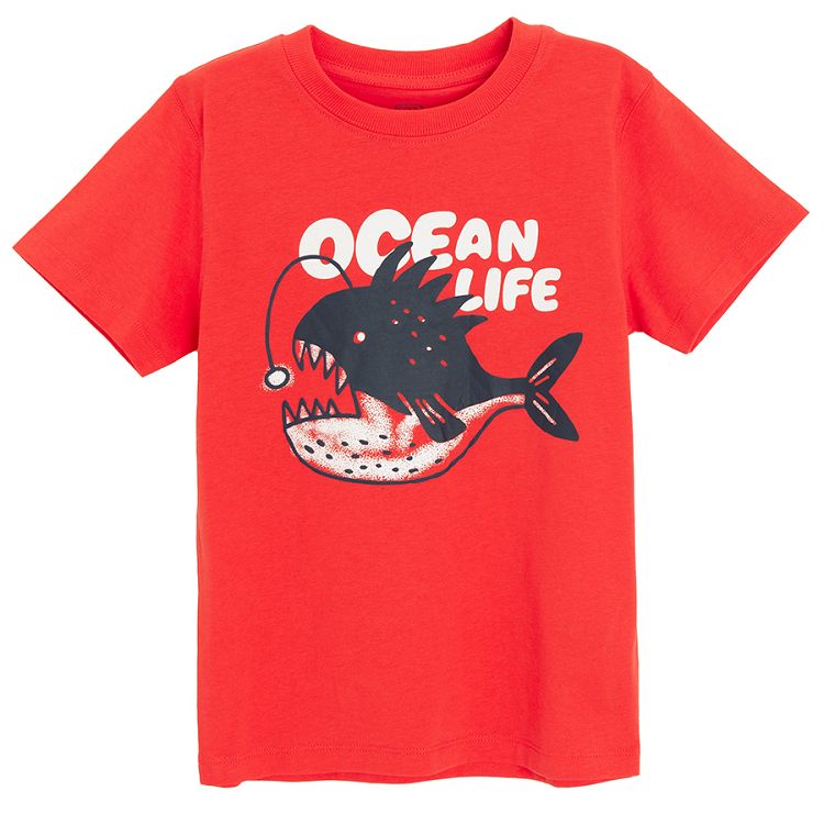 White and red T-shirts with Ocean Life print