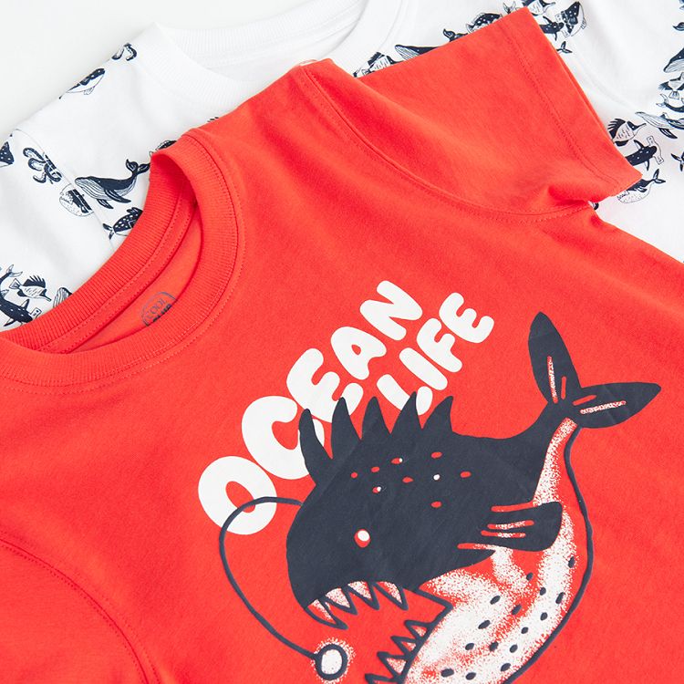 White and red T-shirts with Ocean Life print