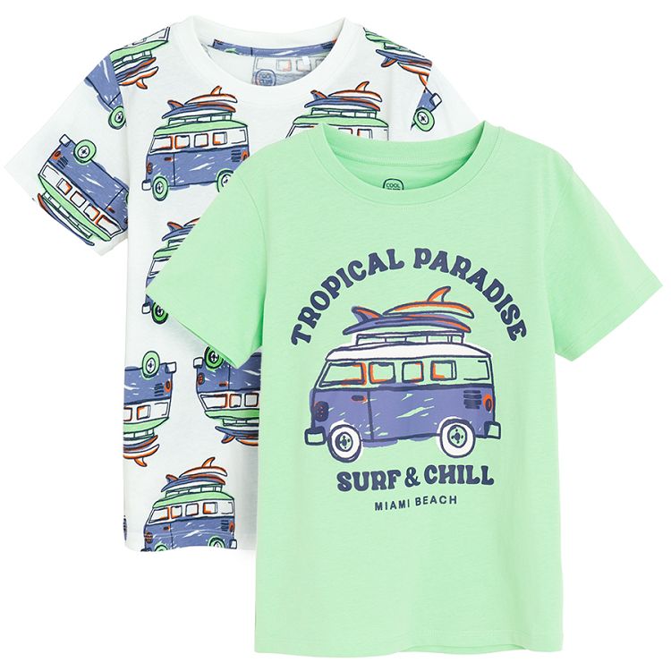 White and green T-shirts with camper print