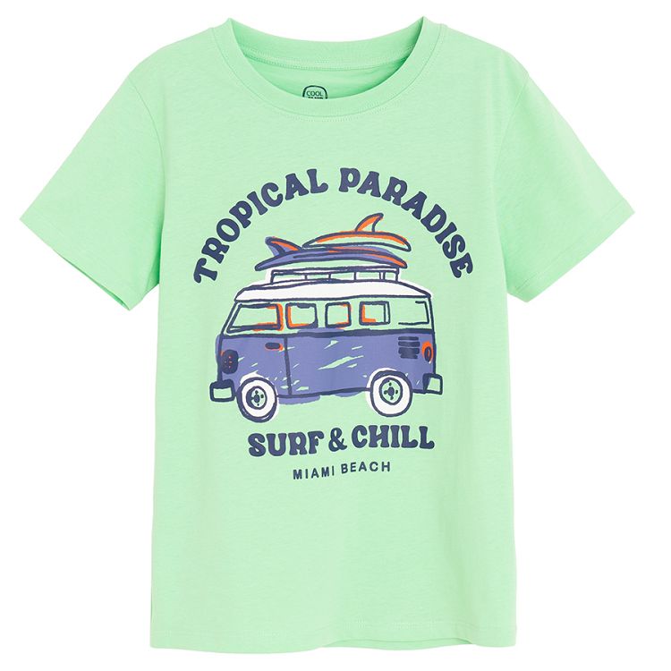 White and green T-shirts with camper print