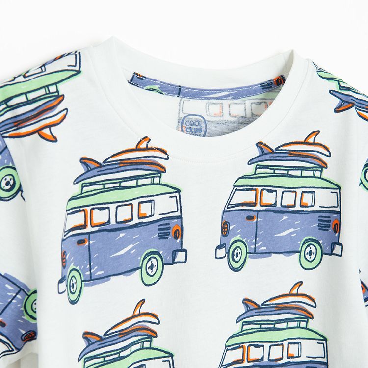 White and green T-shirts with camper print