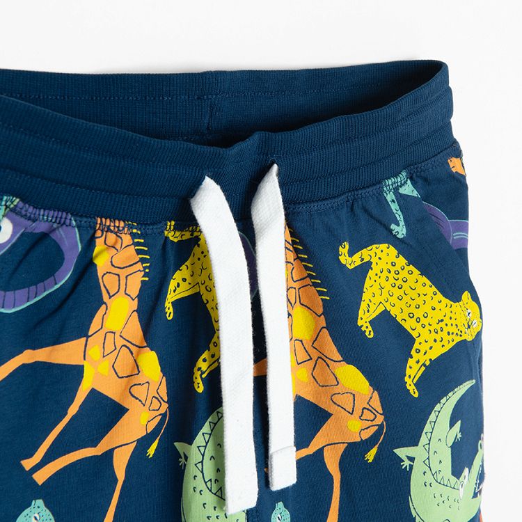 Orange and blue with wild animals print shorts- 2 pack