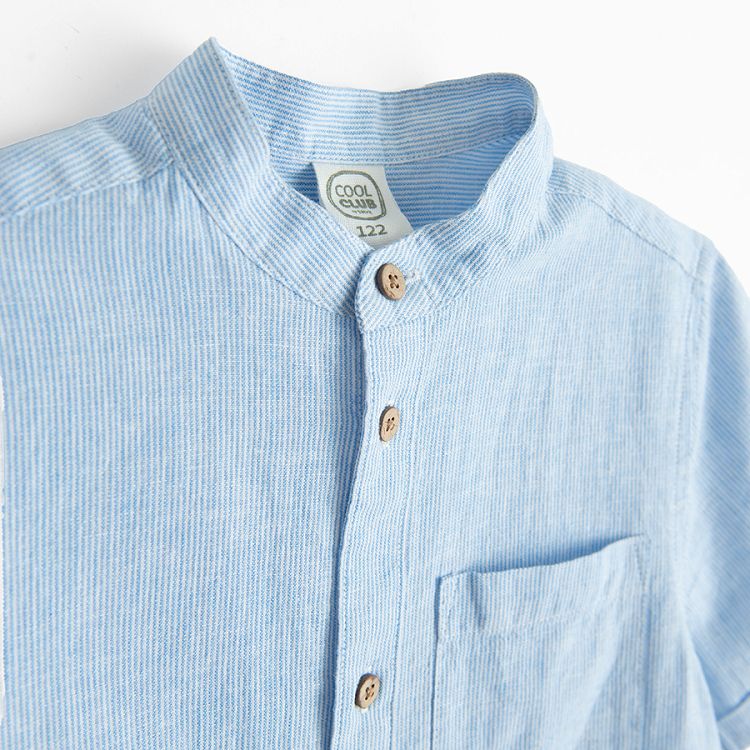 Blue short sleeve mao button down shirt