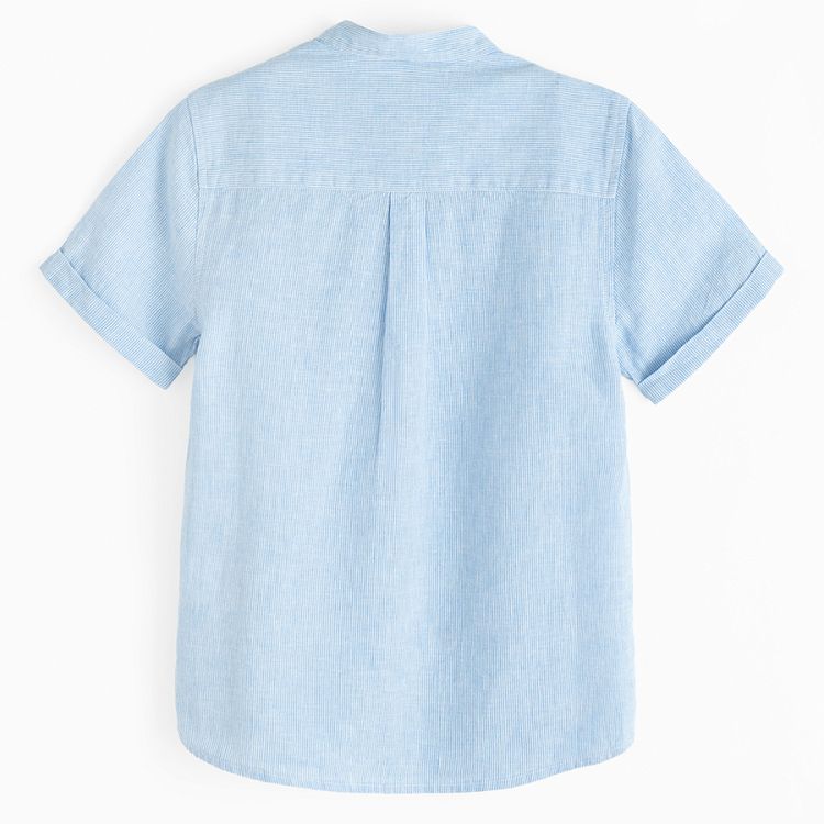 Blue short sleeve mao button down shirt