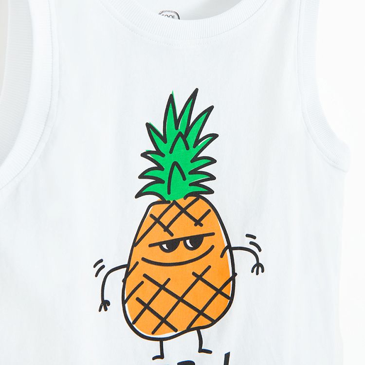 White sleeveless T-shirt with pineapple print