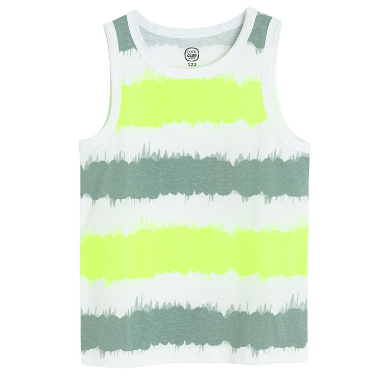 White, yellow, green stripes sleeveless T-shirt