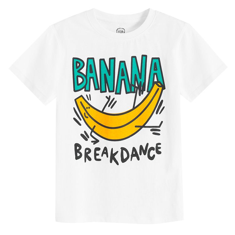 חולצה לבנה עם הדפס 'Banana Breakdance'