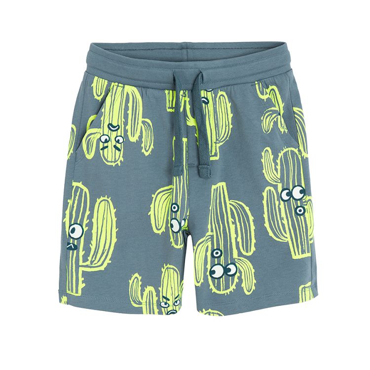 Black and blue grey long shorts with cactus print-2 pack